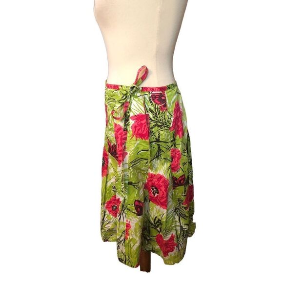 Talbots Poppy Butterfly Floral Green and Red Pleated Cotton Skirt 4P - Picture 2 of 10